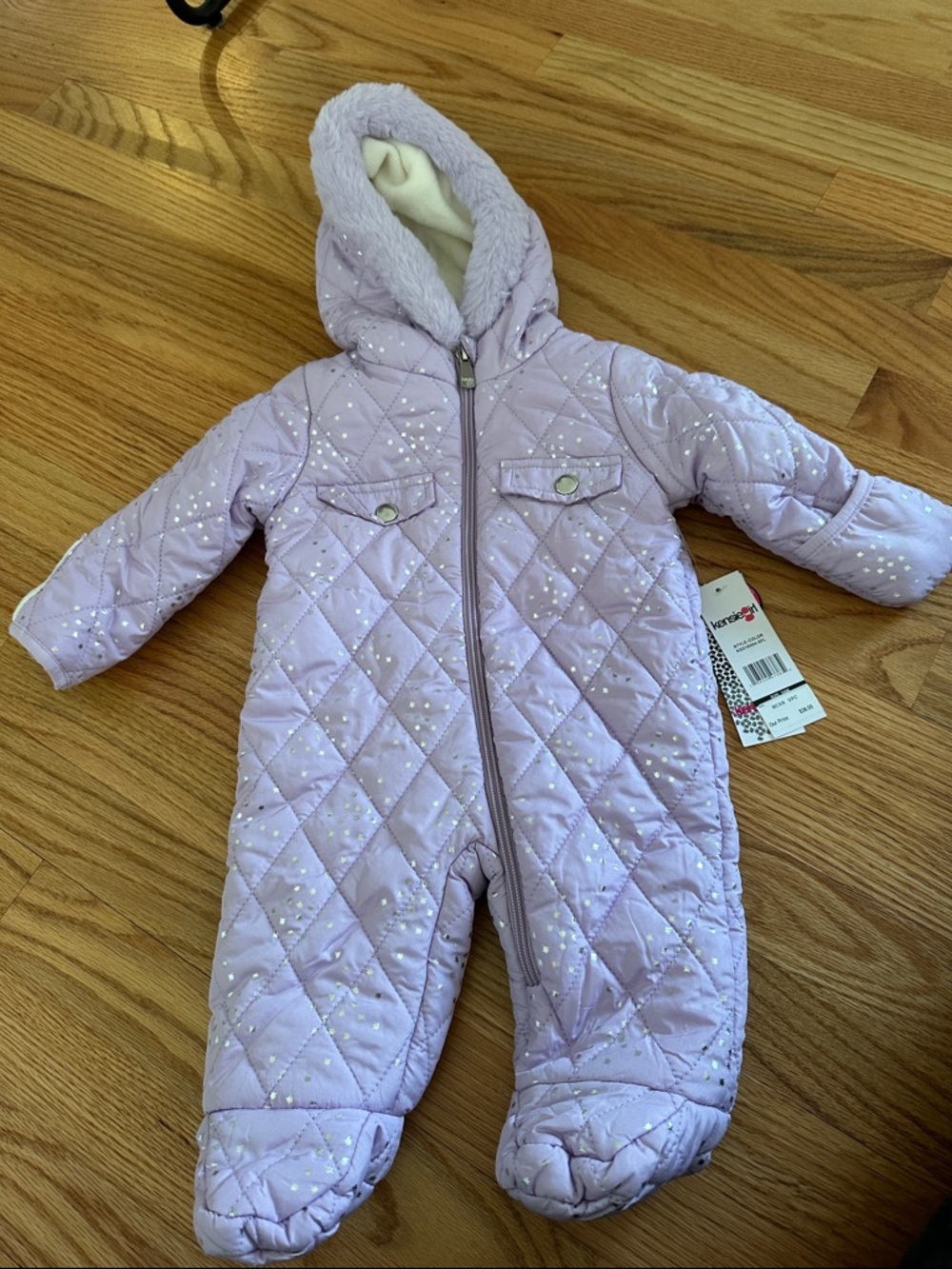 NWT 3-6m Kensie Girl purple silver star glitter Snow Suit baby girl winter coat